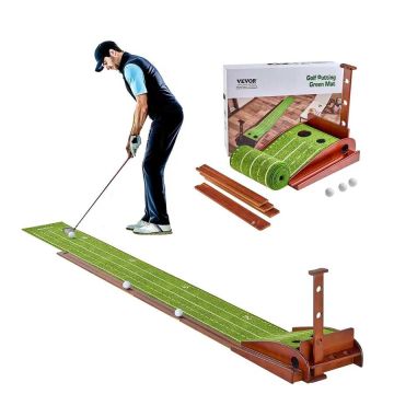 Golfipalli puttimismatt automaatse palli tagastusega, puidust alus, 3 palli