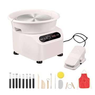 Keraamiline vormimisratas, 10 tolli, 350W, LCD-ekraani ja pedaaliga, valge