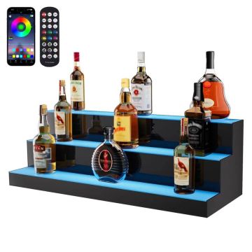 LED-valgustusega 3-astmeline akrüülist alkoholialus, 30-tolline baaririiul