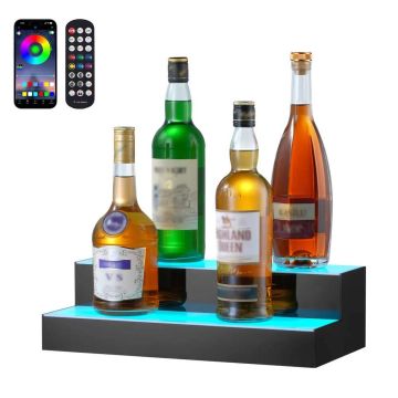 LED Lighted Acrylic Liquor 2 Tier Stand, 16 Inch