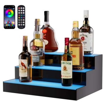 LED Lighted 3-Tier Acrylic Liquor Stand, 16 Inch, with Remote Control