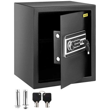 Сейф с замком по отпечатку пальца и цифровой клавиатурой, 0,048 м³, черный, огнестойкий, настенный.