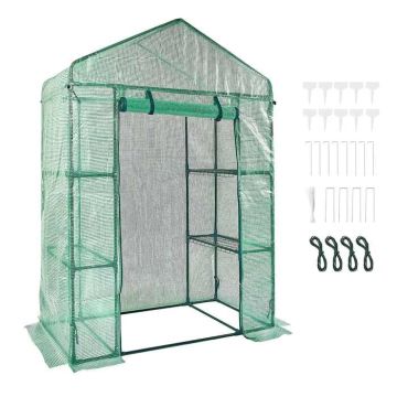 Теплица с полками, 4,6х2,4х6,7 фута, стальной каркас, зелёная.