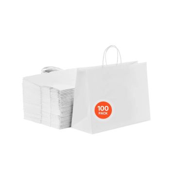 Белые крафт-пакеты с ручками, 16х6х12 см, 100 шт.