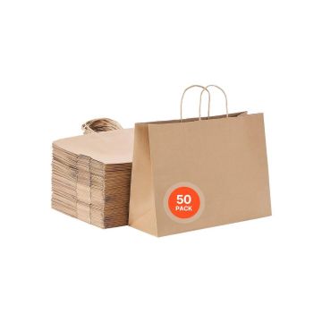 Крафт-пакеты с ручками, 16х6х12 см, 50 шт., коричневые, многоразовые.