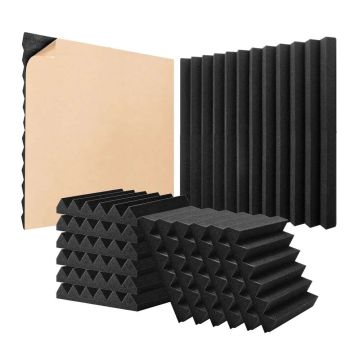 Акустические самоклеящиеся поролоновые панели, 12x12x2 дюйма, черные, 24 шт.