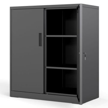 Lockable filing cabinet with two doors and 2 adjustable shelves, steel