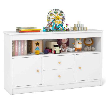 Laste hoiukapp, 2 kappi, 2 sahtlit, Valge, 42 × 12 × 24,5 tolli