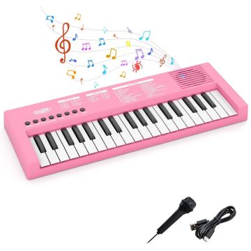 Children's electric piano keyboard, 37 keys, Pink, 40.5 × 15 × 3.5 cm
