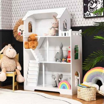 Children's bookshelf, 3-tier, 5 compartments, White, 80.5 × 29 × 116 cm