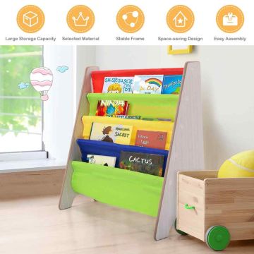 Children's bookshelf, 4 pockets, brown and natural colors, 62 × 26 × 60 cm