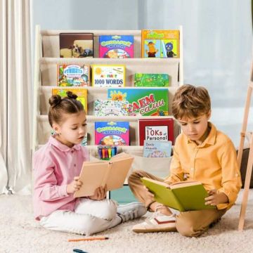 Children's bookshelf, 4 compartments, 2 storage compartments, Sand, 70.5 × 28.5 × 86 cm