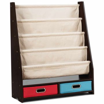 Children's bookshelf, 4 compartments, 2 storage boxes, Sand, 70.5 × 86 × 28.5 cm