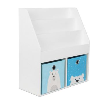 Детский книжный стеллаж Relaxdays 10051426_49, 3 полки, 2 короба, Белый/синий, 72 × 79 × 30,5 см