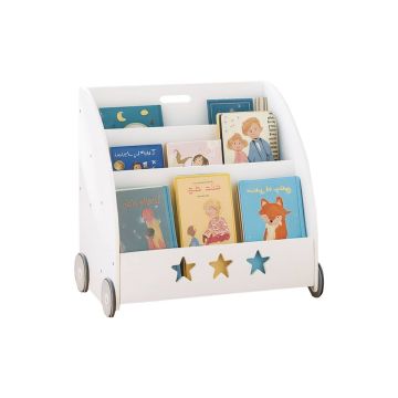 Детский книжный стеллаж на колёсах Relaxdays, 3 открытые полки, многоцветный, 62 × 57 × 42 см