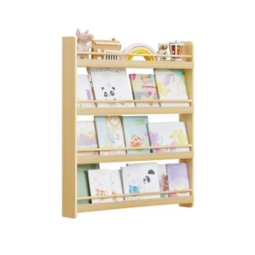 Laste raamaturiiul SONGMICS, 3 astet, Tamm, 80 × 100 × 12 cm