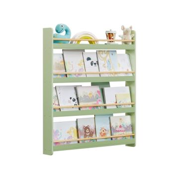 Laste raamaturiiul SONGMICS, 3 astet, Roheline/naturaalne, 80 × 100 × 12 cm
