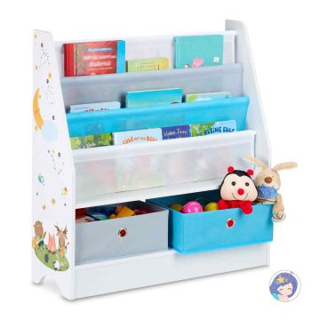 Детский стеллаж Relaxdays, 2 короба и 3 тканевых отделения, 71 × 74 × 23 см