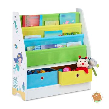 Детский стеллаж Relaxdays, 2 короба и 3 тканевых отделения, 71 × 74 × 23 см