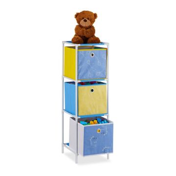 Детский стеллаж Relaxdays, 3 коробки, белый/синий/жёлтый, 27,5 × 89 × 30 см