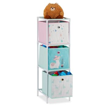 Детский стеллаж Relaxdays, 3 коробки, белый/розовый/бирюзовый, 27,5 × 89 × 30 см