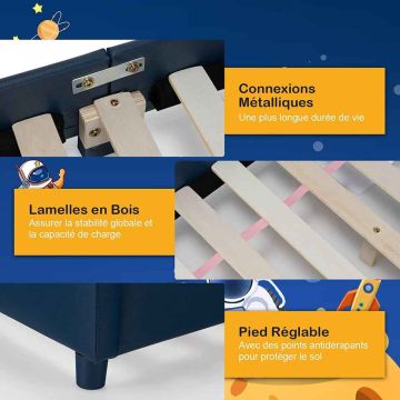 Children's bed with soft headboard and footboard, for children 3-5 years old, 151 × 70 × 76 cm
