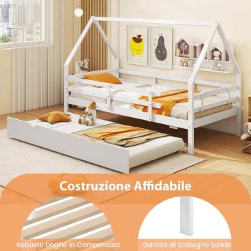 Children's house-shaped bed with a pull-out section, 26 cm safety rails