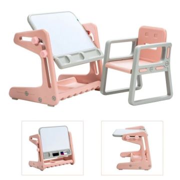 Children's drawing board with chair, 2 in 1, Blue/gray/pink, 65 × 48 × 57–66 cm