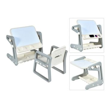 Children's drawing board with chair, 2 in 1, Blue/gray/pink, 65 × 48 × 57–66 cm