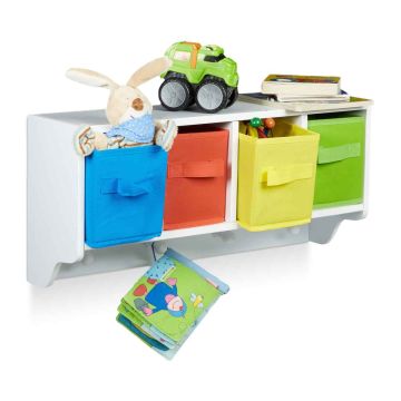 Laste seinariiul Relaxdays 10020354.0, 4 konksu, 4 kasti, 61 × 28 × 16 cm
