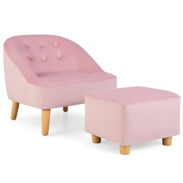 Vaikiška viengulė sofa su pufu, rožinė/pilka, 3-5 metų
