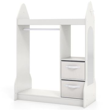 Laste mängukapp, Peegli ja kangast korvidega, Valge, 81 × 38 × 107 cm