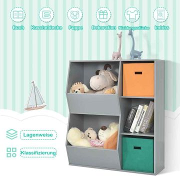 Children's toy storage cabinet, 3 cubes and 2 baskets, Gray, 76.2 × 94 × 27.9 cm