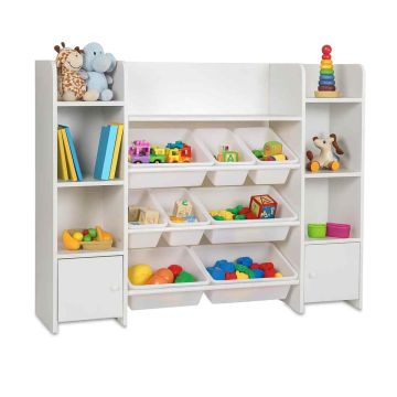 Детский стеллаж для игрушек Relaxdays, 8 коробок, 6 отделений, 3 полки, 139 × 94 × 30 см