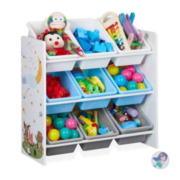 Детский стеллаж для игрушек Relaxdays, 9 пластиковых коробов, 65 × 67 × 31,5 см