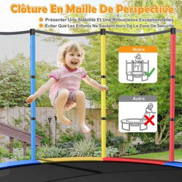 Children's trampoline, with 360° safety net, Multicolored, 165 × 165 × 188 cm