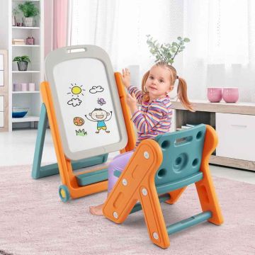 Children's art easel with chair, Adjustable height, 52.5 × 65.5–85 × 45 cm