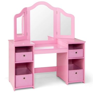 Children's dressing table, 2 in 1, Pink/white, 104 × 117 × 40 cm