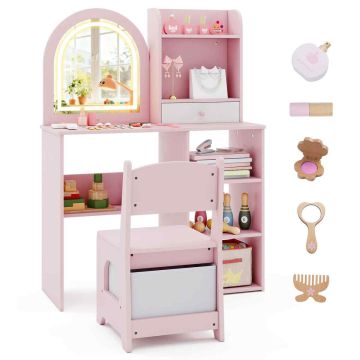 Children's dressing table with chair, 3-color lighting, 77 × 103 × 30 cm