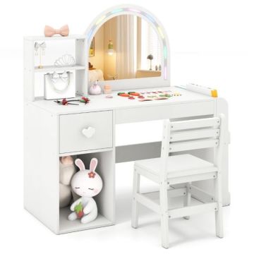 Children's dressing table, with chair, white/pink, 86.4 × 91.4 × 39.4 cm