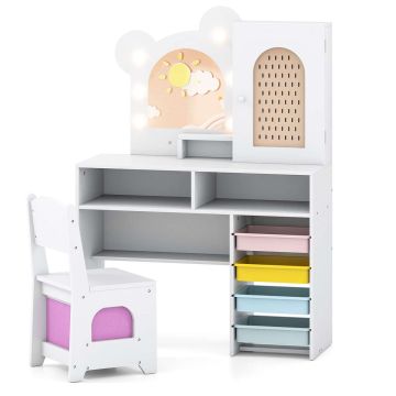 Children's dressing table, with a chair and 5 drawers, White, 80 × 111 × 29 cm