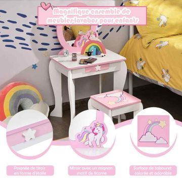 Children's dressing table, with drawer and stool, 49 × 89 × 35.5 cm