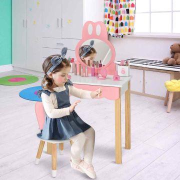 Children's dressing table with mirror and chair, white with pink accents, 60x34x103 cm, 12 kg