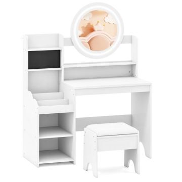 Children's dressing table, With mirror and stool, White, 84 × 107 × 37 cm