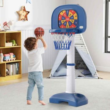 Children's basketball stand, 4 game modes, white and blue, 53 × 51 × 111–146 cm