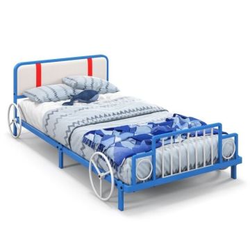 Car-themed children's bed frame, 190×90 cm, velvet headboard
