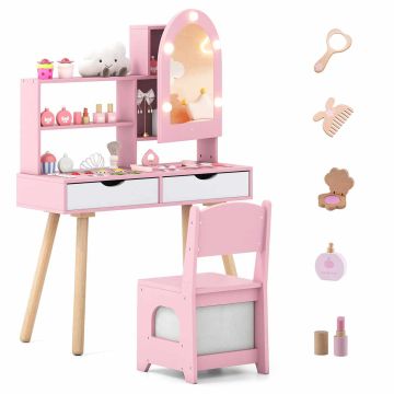 Children's makeup table, with chair, Pink, 78.74 × 113.03 × 29.21 cm