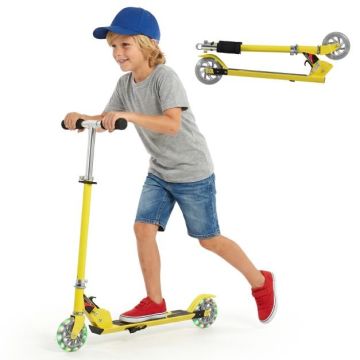 Children's scooter, 2 flashing wheels, Yellow, 70 × 10 × 77–87 cm