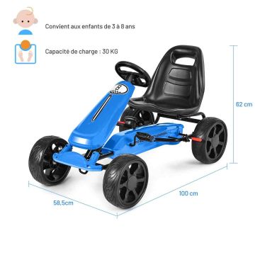 Children's pedal go-kart, 4 wheels and adjustable seat, 100.08 × 58.93 × 61.98 cm