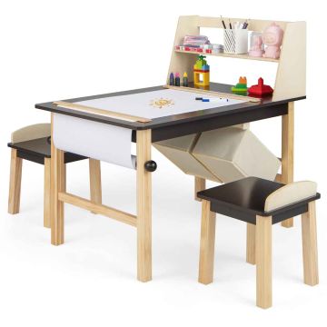 Laste joonistuslaud toolidega, 2 tooli, 35 × 24 × 33 tolli